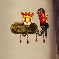 Americano Retro Parrot Decoração de Vidro Luzes Tiffany Estilo Hotel Sala de estar Quarto Bedside Double Head Crystal Wall LampStf090