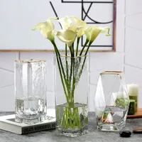 クリエイティブジオメトリガラス花瓶透明フラワーアレンジメントスクエアジャー手描きゴールドAWL水上げ竹水竹花瓶