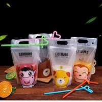 Disposable Beverage Bag Plastic Juice Coffee Liquid Bag Summer Clear Drink Pouch With Straw Party Accessory Tools