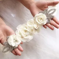 Fajas de boda flores de gasa cinturón nupcial vestido de diamante de imitación para accesorios de novia blanco marfil negro rojo plata roja en stock órdenes a granel hecho a mano