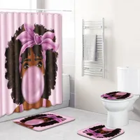 4 قطعة / المجموعة السجاد الحمام القدم وسادة أفريقي امرأة حمام حصيرة والستارة دش مجموعة pvc المرحاض مقعد المرحاض يغطي ديكور المنزل T200102