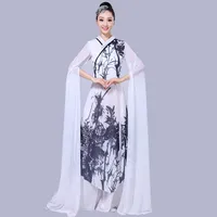 Ny klassisk scen slitage kvinnlig långärmad chiffong kinesisk stil bläck dans kostym yangko kläder kvadrat dans set