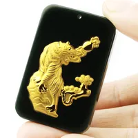 新しい24Kゴールド象りの自然中国の暗いグリーンジェイドセーリングペンダントネックレス卸売ロットバルクメンジュエリー