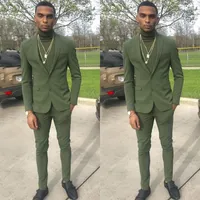 Green Slim Fit Casual Mens Suits 2020 Wedding Tuxedos Groom Wear Formal Prom 2 Piece Suits Costume Homme (Jacket+Pants)