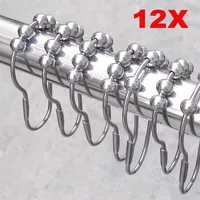 12 teile / paket Bad Vorhang Tintenroller Duschvorhang Ringe Haken 5 Roller Poliert Satin Nickel Ball Vorhang Zubehör