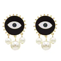 Duży All-Vieing Eye Stadniny Kolczyki Biżuteria Czarny Biały Emalia Eye Pearl Kolczyki Oświadczenie Biżuteria Moda Damskie Kolczyki