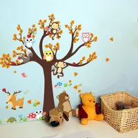 Karikatür Orman Hayvanları Duvar Etiketler Çocuk DIY duvar Etiketler Kid Odası Dekorasyon Ev Dekorasyonu için Sevimli Baykuş Maymun Ayı Ağacı Çıkartma