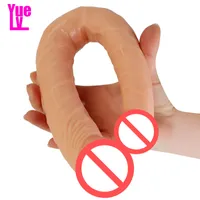 YUELV 14.6 pulgadas de largo doble consolador realista lesbianas adultos juguetes sexuales pene artificial para mujeres masturbación productos de masaje vaginal
