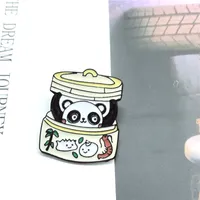 팬더 롤빵 금속 에나멜 브로치 귀여운 만화 만두 증기선 배지 핀 중국어 문자 유행 의상 배낭 보석 선물