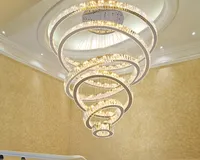 Iluminação moderna de lustres de escada grande lustres de cristal lustres redondos de luminárias de anel redondo decoração caseira cristal luster llfa