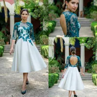 Vintage Hunter Green Sheer Lace Short Cocktail Dresses Prom Gowns 2020 Cheap 3/4 Long Sleeves Homecoming Party Dress