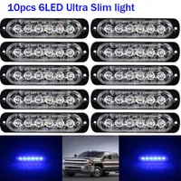 10pcs 6LED 자동차 경고 비상 스트로브 플래시 조명 위험 측면 램프 유니버설 차량 또는 트럭에 대 한 파란색 12V / 24V LED 스트로브 빛