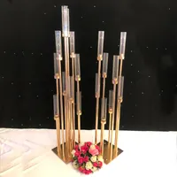 Bloemen Vazen 8 Heads Candle Houders Achtergronden Road Lead Props Tabel Centrum Gouden Metalen Stand Pijler Kandelaar Voor Bruiloft Candelabra