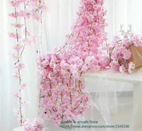 200cm Sakura Cherry Rattan Wedding Arch decoration Vine Artificial flowers Home party decor Silk Ivy wall Hanging Garland Wreath C18112601