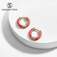 2019 Nuevo diseño Popular multicolor esmaltado Ear Cuffs para mujeres Summer Copper Mini Drop Oil Circle Hoop Earring Jewelry