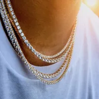Мужские алмазные солоды из тенниса цепи ожерелье серебряные розовые золотые цепи хип-хоп ожерелья ювелирные изделия 3 мм 4 мм 5 мм