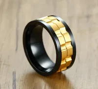 moda de aço de moda anel rotativo Anéis corrente de ouro 9MM preto para homens jóias Casais Cubic Zirconia Wedding Rings Bague Femme