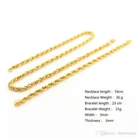 Moda 3 mm hommes modo bijoux femmes Gold Tone Oval Rope Chain Link 316L collier en acier inoxydable conjunto pulseira colares melhores homens
