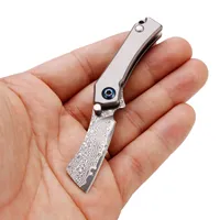 Samior JJ022 Mini Front Flipper Pocket Folding Kniv, 1,57 tums Damaskus Cleaver Blade, Titanum Handtag, Keychain EDC Gentlemens knivar