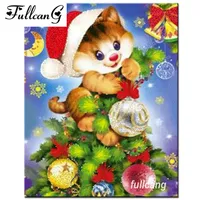 Pintura do gato FULLCANG 5D Mosaico diamante do Natal praça cheia de diamante bordado Diy Diamante Ponto Cruz Artesanato Kits F831