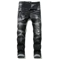Benzersiz Erkek Sıkıntılı Rozet Siyah Skinny Jeans Moda Tasarımcısı Slim Fit Yıkanmış Motosiklet Denim Pantolon Paneled Hip Hop Biker Pantolon 1057