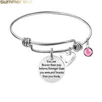 Inspirational Engraved Letters Bracelets With Faith Letters Birthstone Heart Expandable Wire Bracelet Bangles You are braver smarter Jewelry