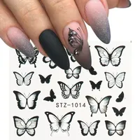Butterfly adesivos de unhas de água transferência decalques coloridos azul design preto prenaart manicure sliders envolve foils