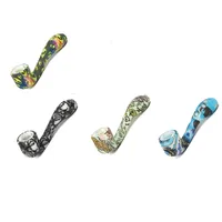 Cheap Silicone Smoke Pipe Dry Herb Tobacco Pipe 4.4&quot; Unbreakable Mini Spoon Pipe Oil Dab Rig With Glass Bowl