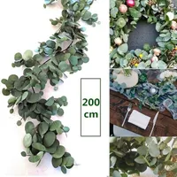 Dekorative Blumen Künstliche Eukalyptus Willow Blätter Girlande Vine Hochzeitsgrüner Wohnkultur Outdoor Party Tisch Wand Grüne Blatt Dekoration
