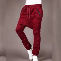 En Kaliteli 2019 Moda Rahat Erkekler Harem Hip Hop Gevşek Streetwear Fermuar Cebi Düşük Kasık Pantolon Pantalones Hombre