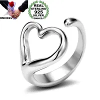 Omhxzj Wholesale Personality Band Rings Moda OL Mulher Girl Party Wedding Gift Silver Hollow Heart Open 925 Sterling Silver Ring RN253