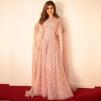 Aso Ebi Evening Klänningar med Wrap Lace Appliques Sequins Major Beading Plus Storlek Prom Dress Saudiarabien Party Gowns Robe de Soiree