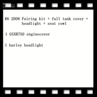 1 Set R6 2008 Fairing Kit + Full tankskydd + strålkastare + SEAT COWL, 1 st GSXR750 EngineCover, 1 st strålkastare
