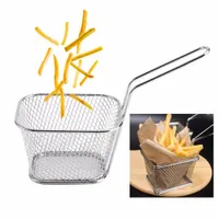 8Pcs Mini Fry Baskets Edelstahl Fryer Siebkorbfilter Serving Essen Präsentation Kochen Französisch Fries Basket-Küche-Werkzeug