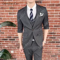 Gwenhwyfar 2019 Sharp Dark Grey Chalk Stripe Mężczyźni Garnitury Custom Made Striped Suit Cred-Striped Business Garnitury Wardrobe Essentials