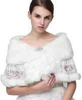 17011 Winter Autumn Cheap Wedding Bridal Wraps Bolero Faux Fur For Wedding Evening Party Prom Jacket Coat Winter White Fur Shawl Wedding