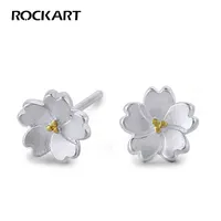 Genuine 925 Sterling Silver Hand-made Romantic Cherry Blossom Stud Earrings For Women Gift Fine Jewelry Allergy Free
