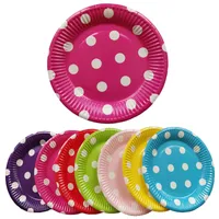 7 Inch Packaging dinner service Small Colored Cake Plates Dot Print Disposable Plate for Party 18CM 20 Pieces Per Pack 1221367