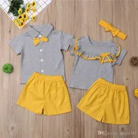 Fashion Big/Little Sister Brother Matching Summer Clothes Kids Baby Girl Boy Sets Short Sleeve Ruffle Tops Shorts Outfits 1-6Y