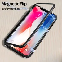 Magnetic Adsorption Metal Flip Mobile Phone Cases for iPhone XS Max XR X 10 8 7 6 6s Plus Clear Back Tempered Glass Cover coque