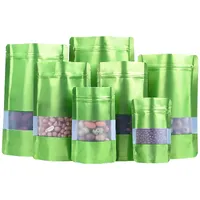 9 Tamaño verde Ponte de pie bolsa de papel de aluminio con ventana transparente bolsa de plástico con cremallera puede volver a cerrar el almacenamiento de alimentos Embalaje Bolsita LX2693
