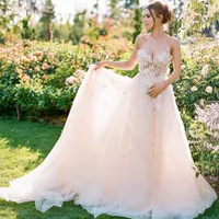 2020 Sexy Boho Wedding Dress Beautiful Backless Bohemian Wedding Dresses Spaghetti Straps Tulle robes de mariée Bridal Gown vestido noiva
