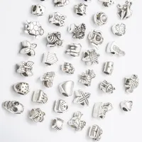 Mix 40 Estilo Antigo Prata Banhado Liga Big Hole Charms Beads Spacer Fit Bracelete DIY Jóias Colares Pingentes Charms Beads