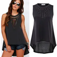 Blusas de mujer Camisas Mujeres Retro negro Hollow Out Tops Tops Sexy Chaleco Sin mangas Blusa Blusa Camisa suelta Casual Blusa Crochet Tops Barato