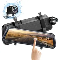 1080P FHD car DVR mirror stream media recorder rearview dual cam 2Ch front 170° rear 145° view 10&quot; touchscreen 2.5D curved glass