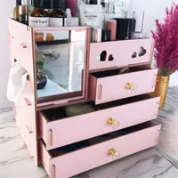 Junejour DIY Cosmetic Storage Box Wooden Makeup Organizer Jewelry Container Wood Drawer Organizer Handmade