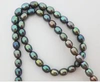 Frete Grátis 18 "9X7mm Tahitian Natural genuine black Peacock pearl necklace perfeito