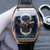Nuevo Vanguard YachTing Estuche de oro rosa V45 S6 YACHT Skeleton Blue Dial Automático Reloj para hombre Correa de cuero / caucho Relojes deportivos hello_watch