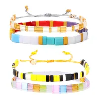 6 Style 2 Pcs Colorful Miyuki Tila Tile Glass Seed Beads Lovers Bracelets Boho Adjustable Wristband Jewelry Gifts For Women Girls Couples