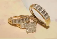 Его Ее Обручальное кольцо стерлингового серебра 925 желтое золото гальваническим Trio кольцо Установить